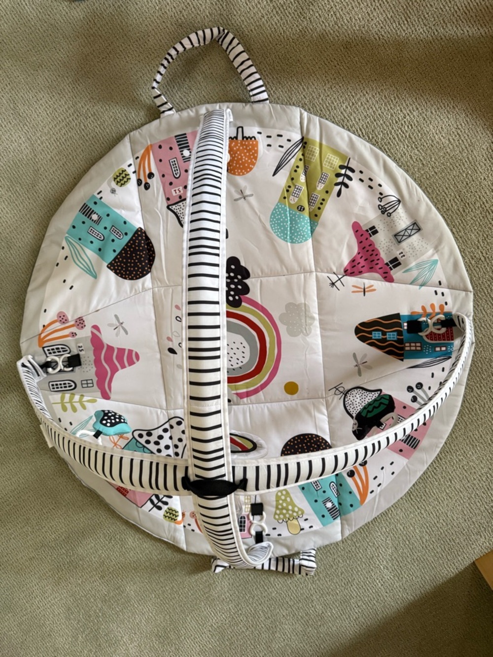 Neutral Striped Baby Play Mat with Colorful House & Rainbow Prints - Picture 2 of 3